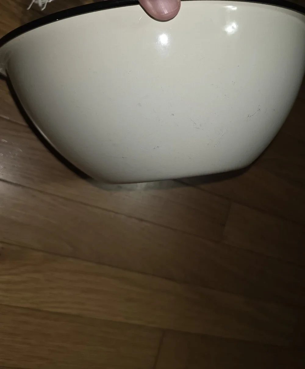 Vintage Cream Enamelware Mixing Bowl Off White Basin with Black Rim APPROX 12X5